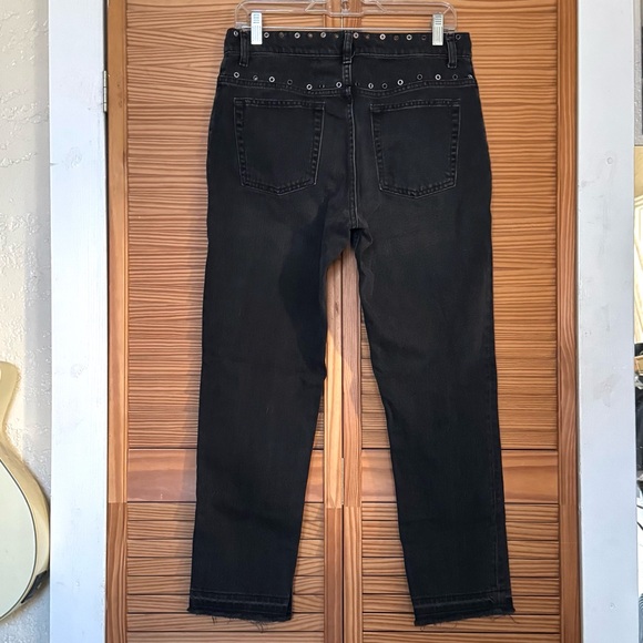 Sandro Black Studded Ankle Jeans Sz 42 grommets cropped denim pants French girl - Picture 3 of 4